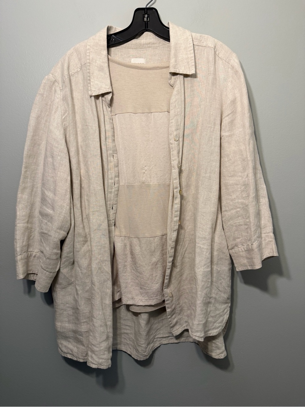 Chico's Light Neutral Linen-Blend Open Front Jacket & long sleeve shirt